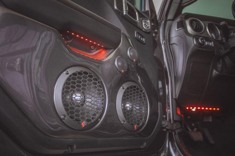 Door speaker installation with lighting detail